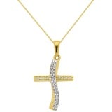 HOPLO Kreuzanhänger Anhänger Kreuz mit Zirkonia mit Kette 1,1 mm 333-8 Karat Gold, Made in Germany 45 cm