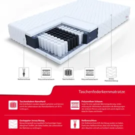 Fdm Medic Matratze 80x200 cm Taschenfederkern Höhe 16 cm H3 Schaumstoffmatratze 7-Liegezonen Öko Tex Allergikergeeignet Bezug Waschbar Abnehmbar