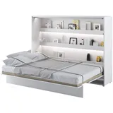 Schrankbett Bed Concept, Wandklappbett mit Lattenrost, V-Bett, Wandbett Bettschrank Schrank mit integriertem Klappbett Funktionsbett (BC-04, 140 x 200 cm, Weiß/Weiß Hochglanz, Horizontal)