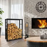 ML-Design Kaminholzregal 80x100x25 cm, rechteckig, Schwarz, Metall, Innen/Außen, Brennholzregal Holzaufbewahrung aus beschichtetem Stahl, Kaminholzständer