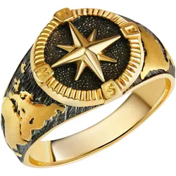 Silberring FIRETTI "Schmuck Geschenk Silber 925 Fingerring Windrose Welt" Gr. 22, schwarz (gelbgoldfarben, schwarz), Fingerringe, Damen, 22, Silber 925 (Sterlingsilber), 4,5mm