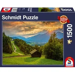 SCHMIDT SPIELE 58970 Puzzle 1500 Teile Sonnenuntergang über dem Bergdorf Wamberg