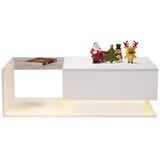 REDOM Couchtisch Teetisch Sofatisch Beistelltisch Wohnzimmertisch (mit 1 Schublade,100x50x32cm), mit Glasplatte und Schubladen, kratzfest weiß