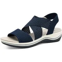 Jana Coshy Damen Sandalen flach Elastisch Vegan, Blau (Navy),