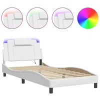 VidaXL Bettgestell mit LED Weiß 100x200 cm Kunstleder