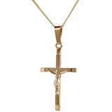 HOPLO Kreuzanhänger Anhänger Kreuz 585 Gold mit massiver Goldkette 1,1 mm, Made in Germany 45 cm