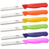 Löffler 6 Edelstahl-Gemüsemesser aus Solingen, rund, gezackte 8,5-cm-Klinge