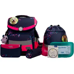 Schulranzen SCHOOL-MOOD "Timeless Pro", Kinder, Gr. B/H/T: 36cm x 42cm x 21cm, leni (hund) mit moodie willi wissbegier, Polyester, Rucksäcke