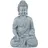 Relaxdays Buddha Figur sitzend, 30 cm, Gartenfigur, Dekofigur Wohnzimmer, Polyresin, wetterfest, frostsicher, hellgrau