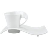 Villeroy & Boch NewWave Caffè Espressotasse mit Unterteller, 80 ml, Espresso-Set mit modernem Wellen-Design, Premium Porzellan, Weiß