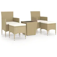 vidaXL 5-tlg Garten-Bistro-Set Poly Rattan und Hartglas Beige Modell 1