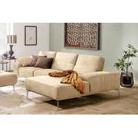Ecksofa W.SCHILLIG "run, Designsofa mit tollem Sitzkomfort, bequem, L-Form", beige (sahara s37), B:319cm H:88cm T:178cm, Longlife Xtra-Leder Z73: Naturwalkleder der Luxusklasse aus den erlesensten Rohhäuten. Hautstärke 1, 1 – 1, 3 mm;ROHLEDER Jacquard-Flachgewebe Q2 W60 (63% Polyester, 37% Polyacryl);ROHLEDER Chenille-Flachgewebe Q2 W77 (68% Polyacryl, 32% Polyester);Stoff S37 (100% Polyester), Sofas, Ecksofa, mit elegantem Holzsockel, Füße in Chrom glänzend, Breite 319 cm