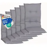 NYVI Gartenstuhl Auflagen Hochlehner 6er Set Barcelona - UV-Beständig, Atmungsaktiv, Strapazierfähig - Hochlehnerauflagen Sitzkissen Outdoor - Sitzauflagen für Gartenstühle 118x50cm Mittelgrau