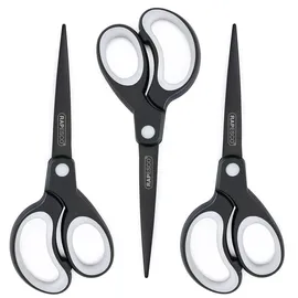 Rapesco 1597 Titanbeschichtete, leichte Soft Grip-Papierscheren, Schwarz/Grau, 3 Stück