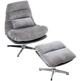 Better Home gepolsterter Drehstuhl, Relaxsessel mit Hocker hellgrau & schwarz