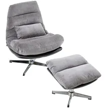 Better Home gepolsterter Drehstuhl, Relaxsessel mit Hocker hellgrau & schwarz