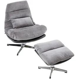Better Home gepolsterter Drehstuhl, Relaxsessel mit Hocker hellgrau & schwarz