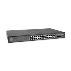 LevelOne Switch Web Smart 28 Gigabit Ethernet-Ports mit 24 PoE-Ports 375W, 2 Uplink Gigabit SFP, 2 Uplink Gigabit Ports