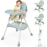 Hochstuhl Baby 5 in 1 Kinderhochstuhl,Zusammenklappbarer Kinderhochstuhl, Höhenverstellbar, Abnehmbares Tablett, 5-Punkt-Sicherheitsgurt,Mitwachsend Hochstuhl,Geeignet für Babys ab 6 Monaten