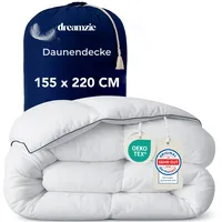 Dreamzie Daunendecke 155x220 Daunen Bettdecke - Bauschige Ganzjahresdecke 450gsm - Komfort Bettdecke 155x220 cm - Bettdecken Daunen & Federn - Zertifiziert für Tierwohl