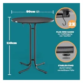 CASARIA Stehtisch Ø 80 x 110 cm Grau