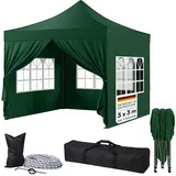 STEELSØN Rynara Pavillon 3x3 m – Faltpavillon mit 4 Seitenteilen – hochwertiger Gartenpavillon inkl. Tragetasche mit Rädern & 3-Fach höhenverstellbar – extrem stabil & UV-/wetterfest - grün