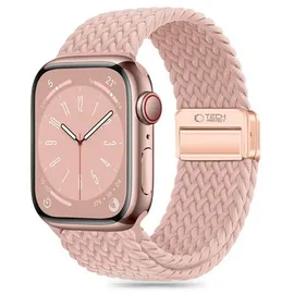 techprotect TECH PROTECT Armband (Armband, Einzelartikel), Geflochtenes Nylonarmband mit Magnetverschluss für Apple Watch 4 / 5 / 6 / 7 / 8 / 9 / SE Ultra 1 / 2 (42 / 44 / 45 / 49 mm) – Pink