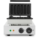 Vertes Waffeleisen am Stiel, 6 Waffeln gleichzeitig, 120 Stück pro Stunde, regelbar 0°-300°C, teflonbeschichtet, Waffel Gusseisen mit Edelstahlgehäuse, 1550W, Timer, Kaltgriff