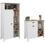 Parisot Buffet Ashly (Buffetschrank in weiß mit Eiche, 95 x 185 cm) auch als Set mit Anrichte weiß