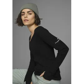 KangaROOS V-Ausschnitt-Pullover in breit geripptem Feinstrick, schwarz, | Gr. 36/38,