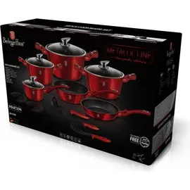 Berlinger Haus Metallic Line Topf-Set 11-tlg. 4 x Kochtopf + 2 x Bratpfanne + 3 x Küchenutensilien + 2 x Untersetzer burgundy