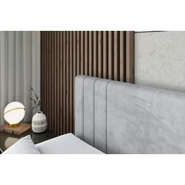 altdecor Boxspringbett mit H4 Matratze und Topper - 180 x 200 cm - IDRIKO - Hellgrau Samt - Polsterbett mit Bettkasten und Lattenrost, Bett mit Sta... - Hellgrau