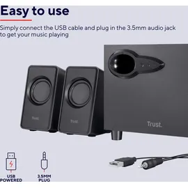 Trust Avora 2.1 PC Lautsprecher mit Subwoofer, 18 W (9 W RMS), Computer Boxen, Kompaktes Format, USB-Betrieb, 3,5 mm AUX Klinke, Lautsprecherset f...