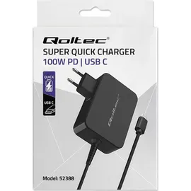 Qoltec GaN POWER PRO 1xusb-c 100w 5-20v 3-5a Laptop Smartphone Schwarz