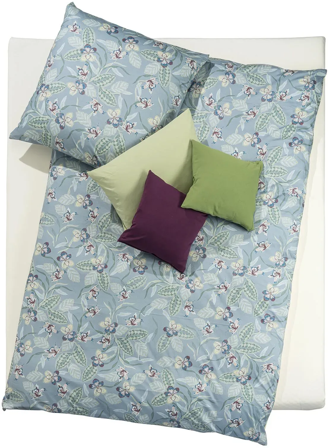 Doris Meyer Interlock Jersey Bettwäsche Runa azurblau 135x200 cm + 80x80 cm - blau;grün