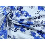 Vayliro 100cm x 150cm Satinstoff Bedruckter Seidensatin Stoff Seidenstoff Meterware Dekostoff Stoff mit Blumenmuster Bekleidungsstoffe für DIY Basteln Nähen Handwerk Heimdekoration,Weiß Blau