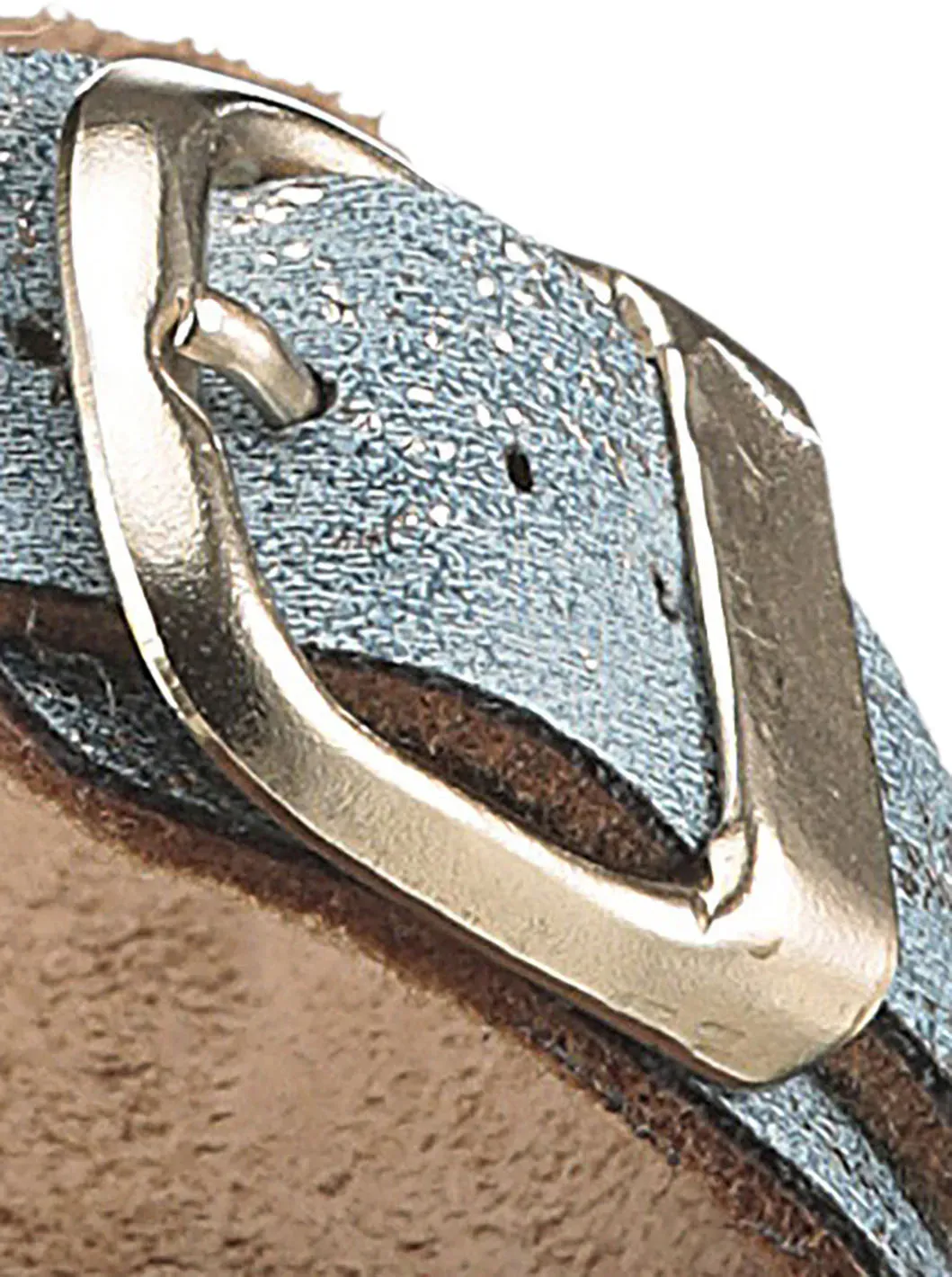 Pantolette KIDSWORLD, Mädchen, Gr. 30, blau (jeansblau), Lederimitat, metallic, Schuhe Pantolette, Sommerschuh, Strandschuh, Urlaubschuh, Hausschuh mit Schnallen