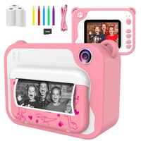 Ushining Kinderkamera, DigitalKamera für Kinder, 1080P HD Videokamera mit 2,4 Zoll IPS Bildschirm, Sofortbildkamera mit 32 GB Micro SD-Karte und 3 Rollen Druckpapier, Geschenk für Kinder (Rosa)