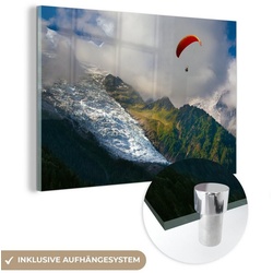 MuchoWow Acrylglasbild Alpen – Gleitschirmfliegen – Schnee, (1 St), Acrylglasbilder Wohnzimmer & Schlafzimmer bunt Rechteckig – 120 cm x 80 cm x 0.5 cm