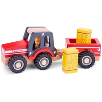 New Classic Toys - 11943 - Spielfahrzeuge - Traktor mit Anhänger und Heuballen,