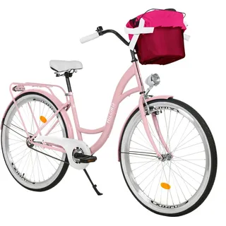 Milord Komfort Fahrrad Mit Korb Damenfahrrad, 26 Zoll, Rosa, 1 Gang - Rosa