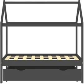 vidaXL Kinderbett mit Schublade 70 x 140 cm Kiefer massiv dunkelgrau