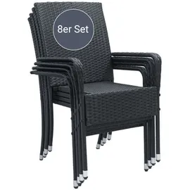 Juskys Yoro Polyrattan Gartenstuhl Schwarz 8 St.