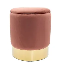 Amagohome Samthocker Ø 31 H 38 cm Velour Hocker mit Stauraum u. Deckel - Deko Hocker Samt Pouf : rose