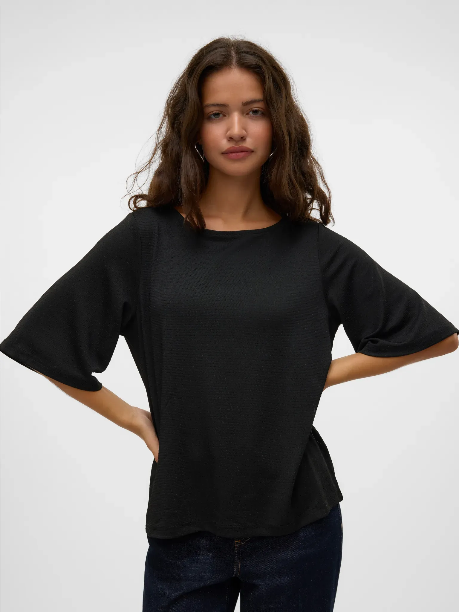 Vero Moda Rundhalsshirt »VMKANVA 2/4 GLITTER TOP JRS«, mit Glitzereffekt Vero Moda Black Detail:BLACK LUREX M (38)