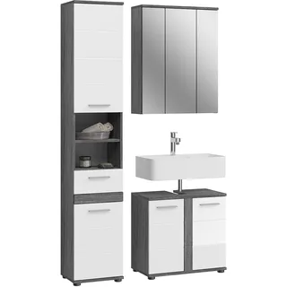 xonox.home Badmöbel-Set Blake Hochglanz Weiß 114 cm 3-tlg.