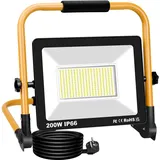 RIGIDON 200W LED Baustrahler, 20000LM Tragbarer Led Arbeitsscheinwerfer, Led Strahler Arbeitsstrahler Mit Stecker, Bauscheinwerfer, Für Werkstatt Baustelle Garage Garten, 6000K