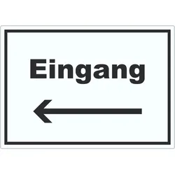 Eingang Aufkleber mit Text und Richtungspfeil links Zugang Eintritt waagerecht A7 (74x105mm)