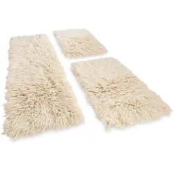Bettumrandung THEKO "Flokati XXL" Gr. 14, beige (natur), H:10mm, Obermaterial: 100% Wolle, Bettumrandung, original griechischer Flokati, Läufer-Set für das Schlafzimmer