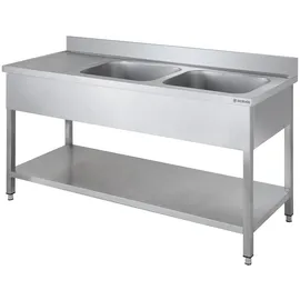 GastroHero Spültisch Basic 16x6 mit 2 Becken rechts, Aufkantung und Grundboden